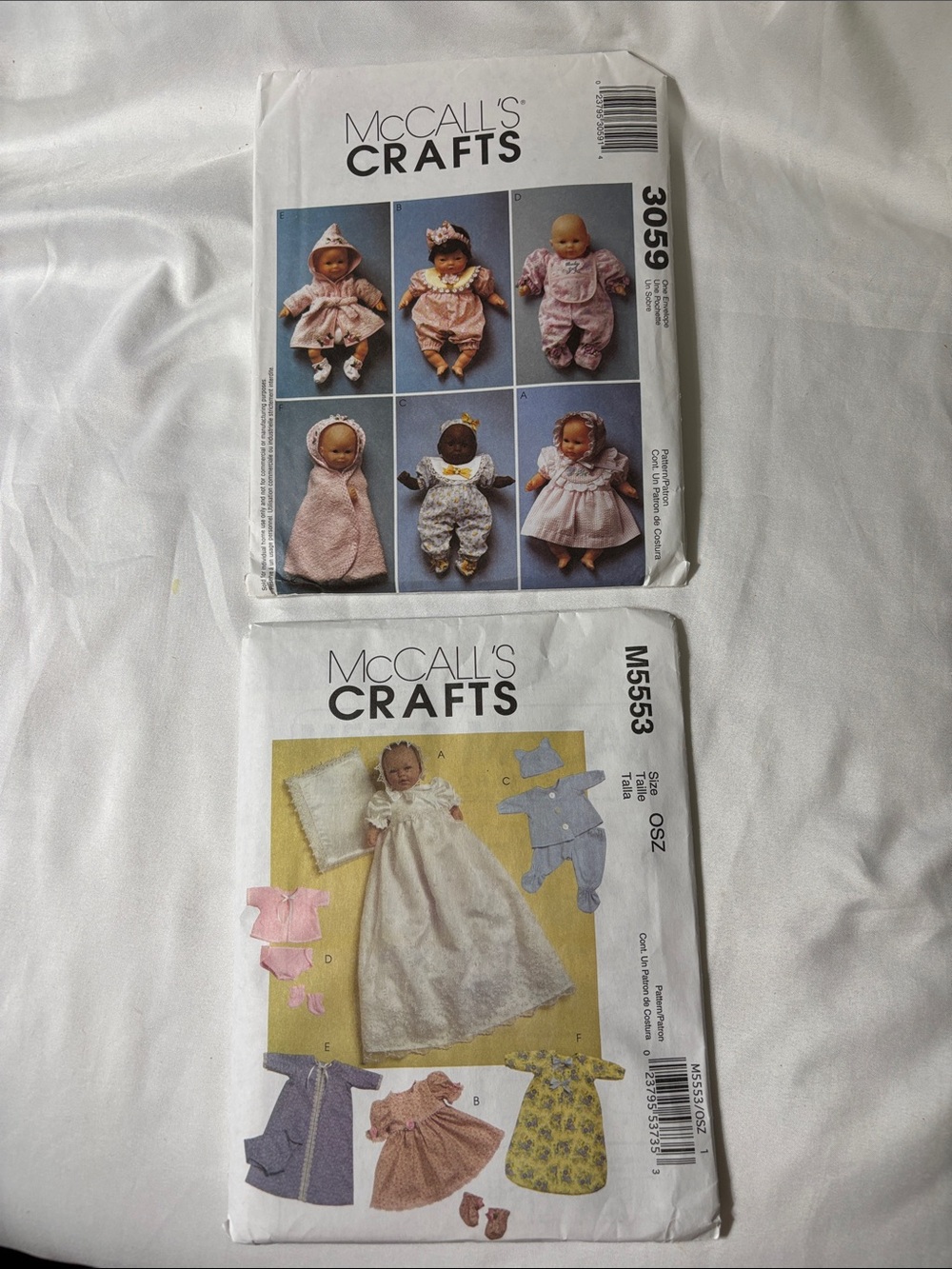 2- McCall's Crafts Baby Doll & Layette Sewing Patterns - 2000/2007